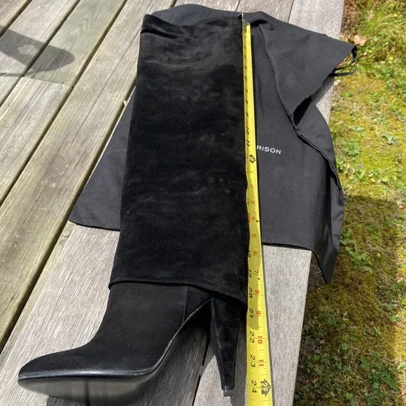 Black Suede OTK Heeled Boots - Picture 13 of 14